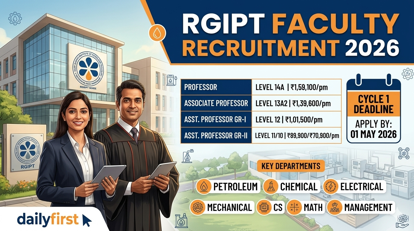 RGIPT Faculty Recruitment 2026 Advertisement Table for Jais and Bengaluru Campus